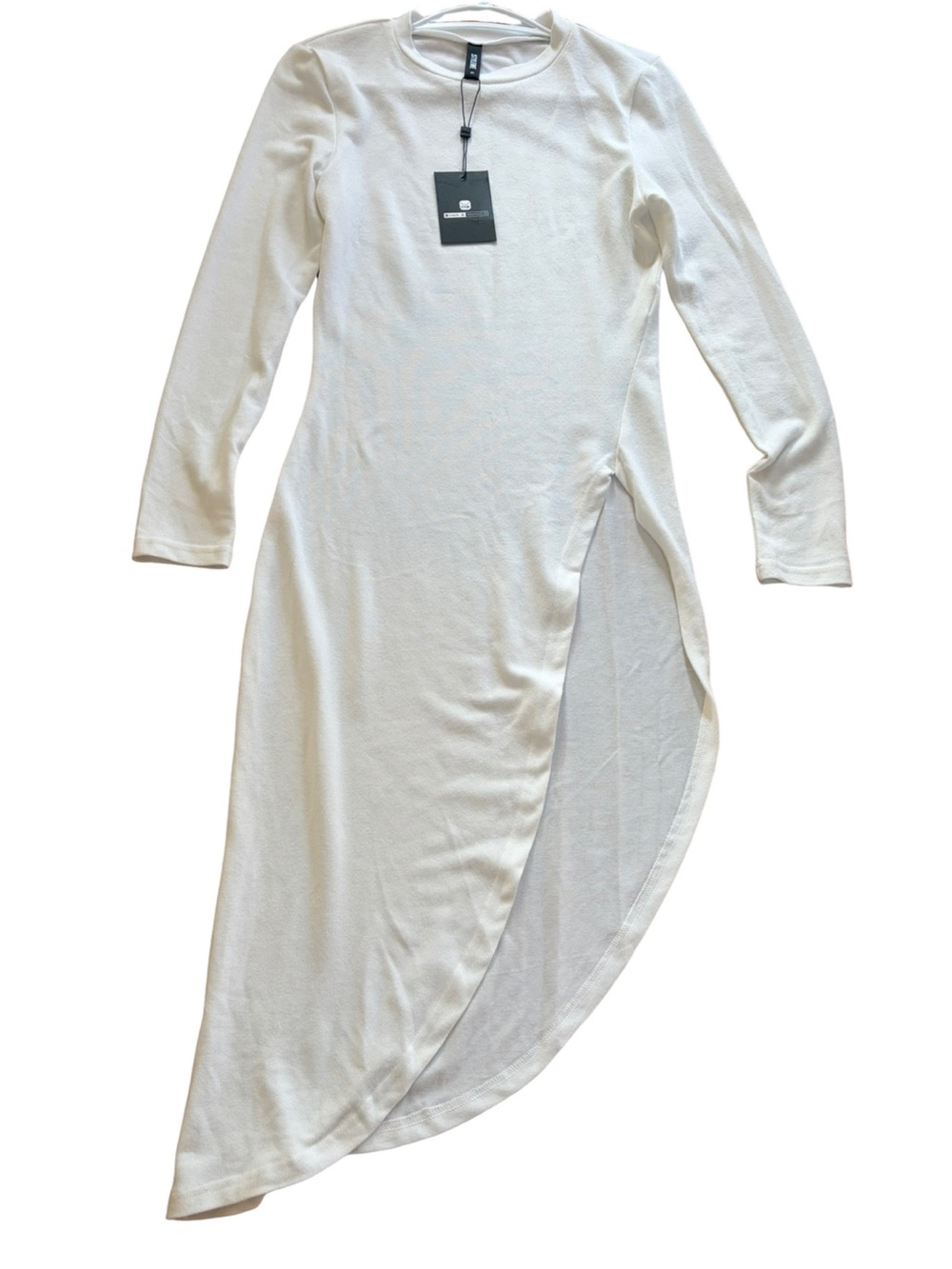 NWT Stylewe Ivory Stretch Jersey Asymmetrical High Slit Midi Dress Small